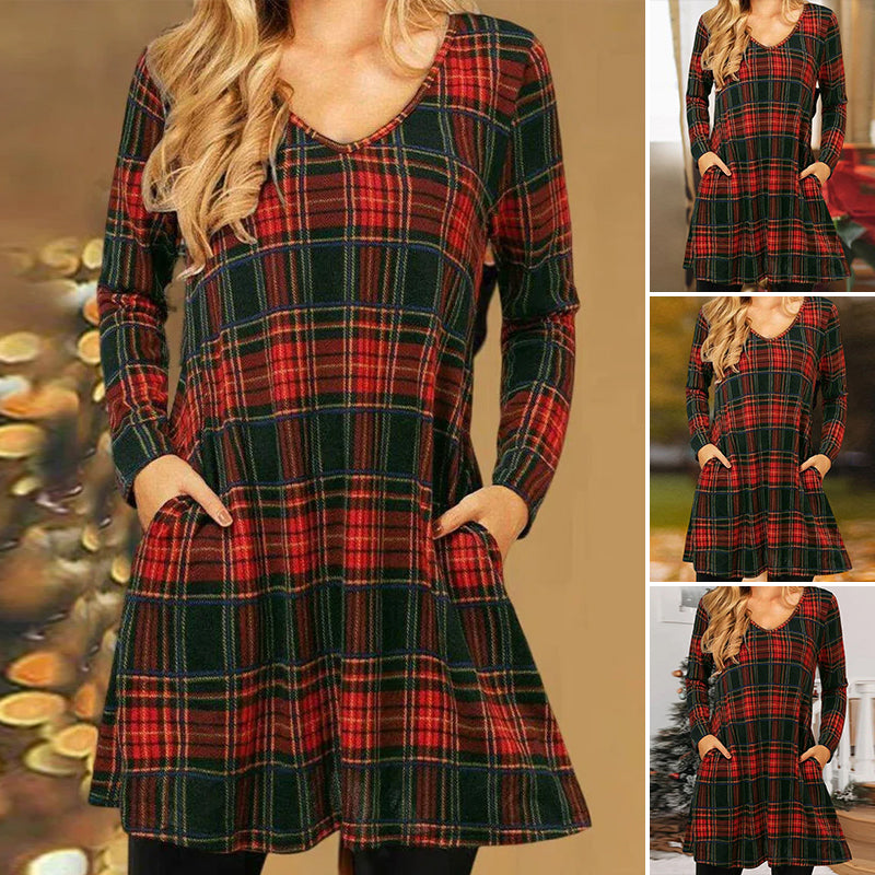 Robe Ample avec Imprimé à Carreaux de Noël