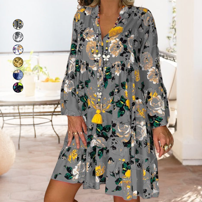 Robe ample à volants à col en V tendance