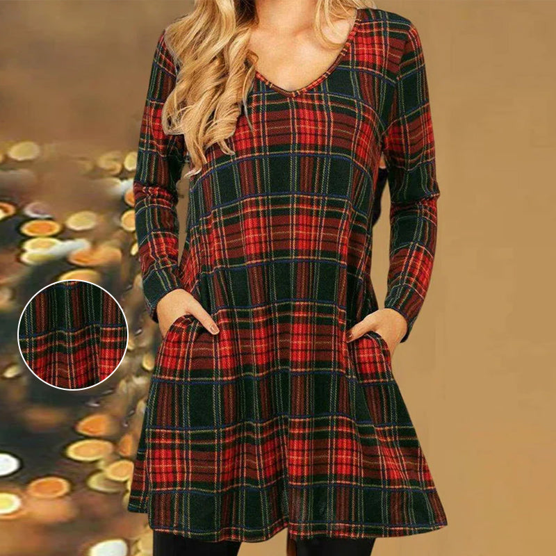 Robe Ample avec Imprimé à Carreaux de Noël