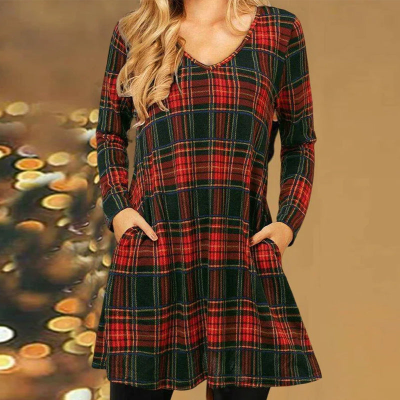 Robe Ample avec Imprimé à Carreaux de Noël