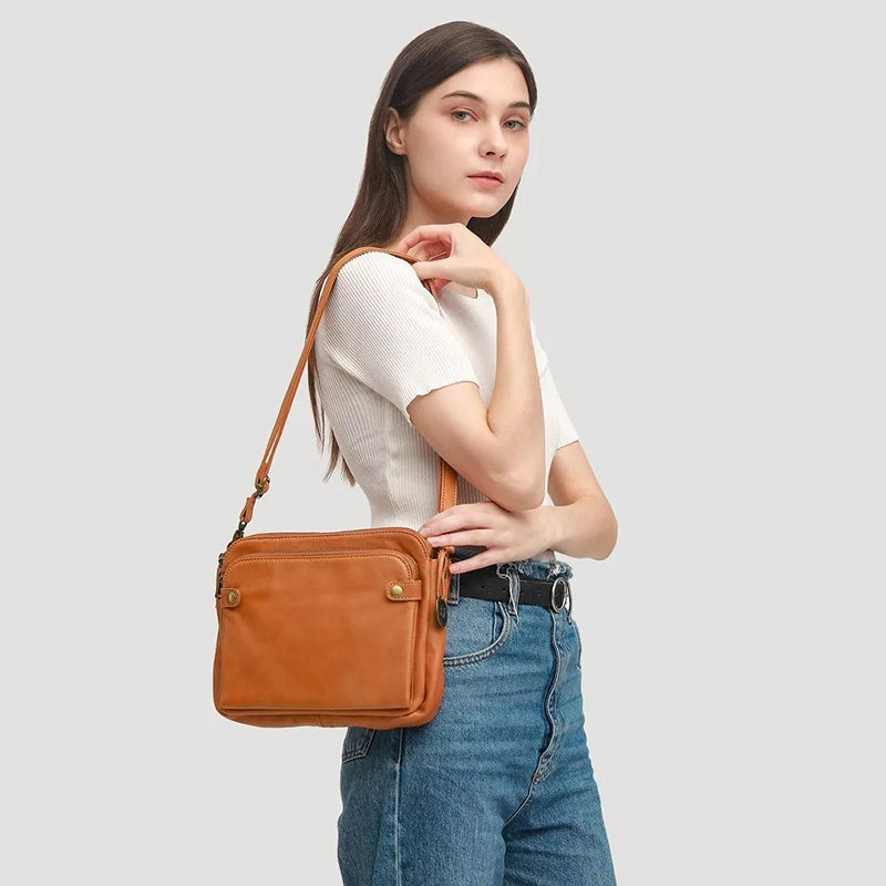 Élégant sac à bandoulière en cuir à trois couches