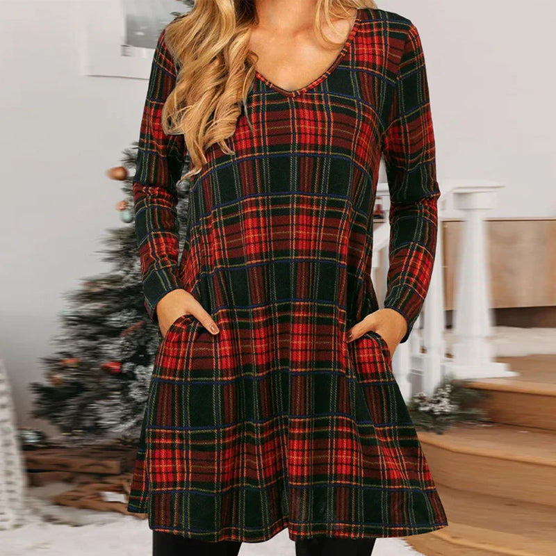 Robe Ample avec Imprimé à Carreaux de Noël