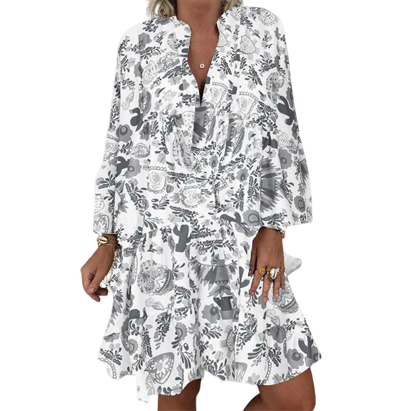 Robe ample à volants à col en V tendance