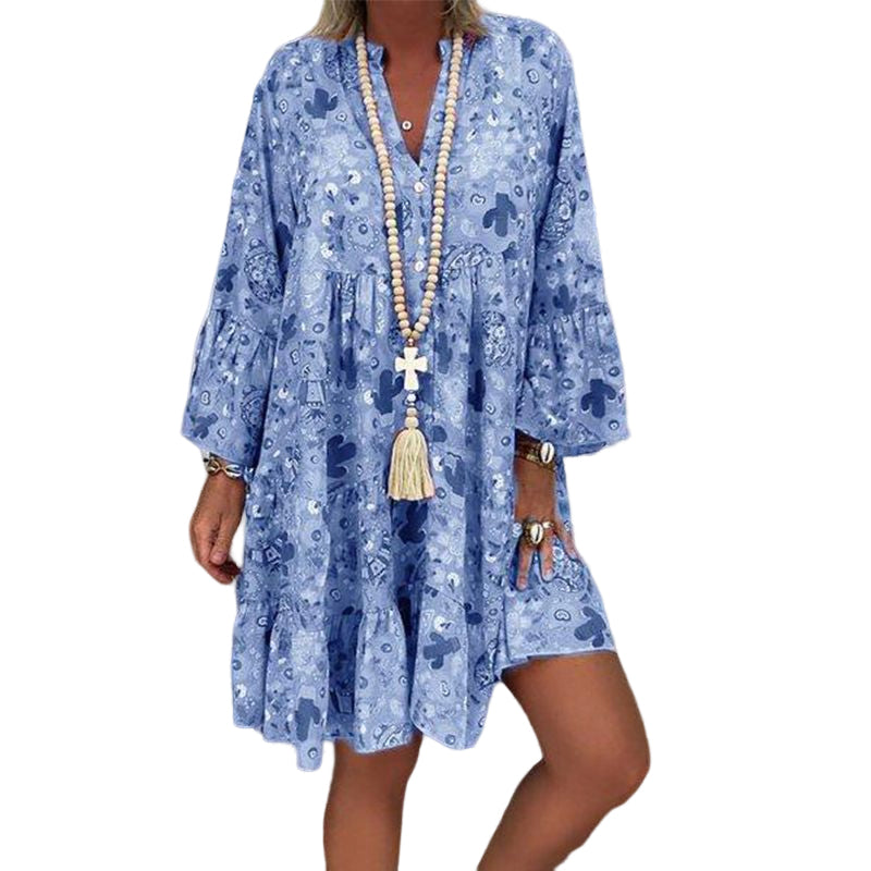 Robe ample à volants à col en V tendance