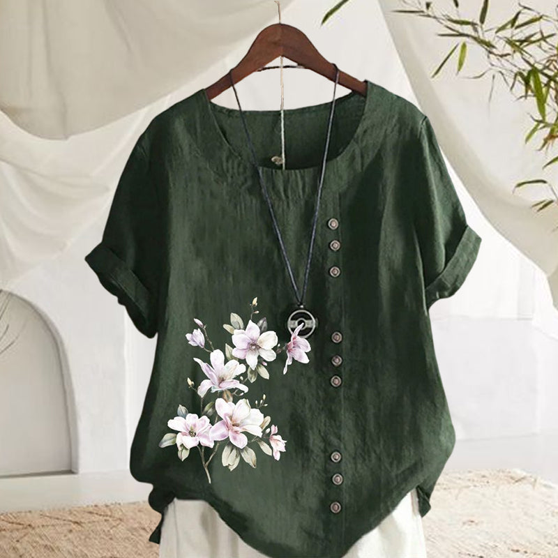 Chemise En Lin Et Coton A Fleurs