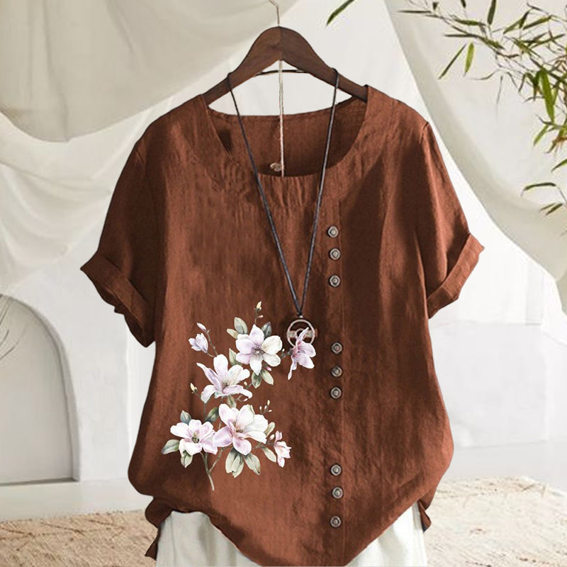 Chemise En Lin Et Coton A Fleurs