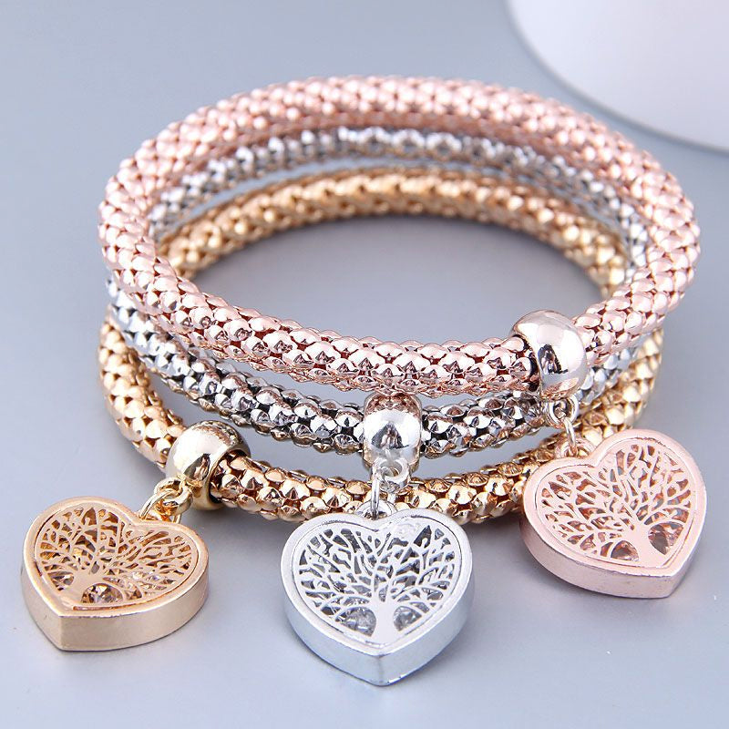 Ensemble de bracelets "Arbre de Vie" avec pendentif coeur (3 couleurs/ensemble)