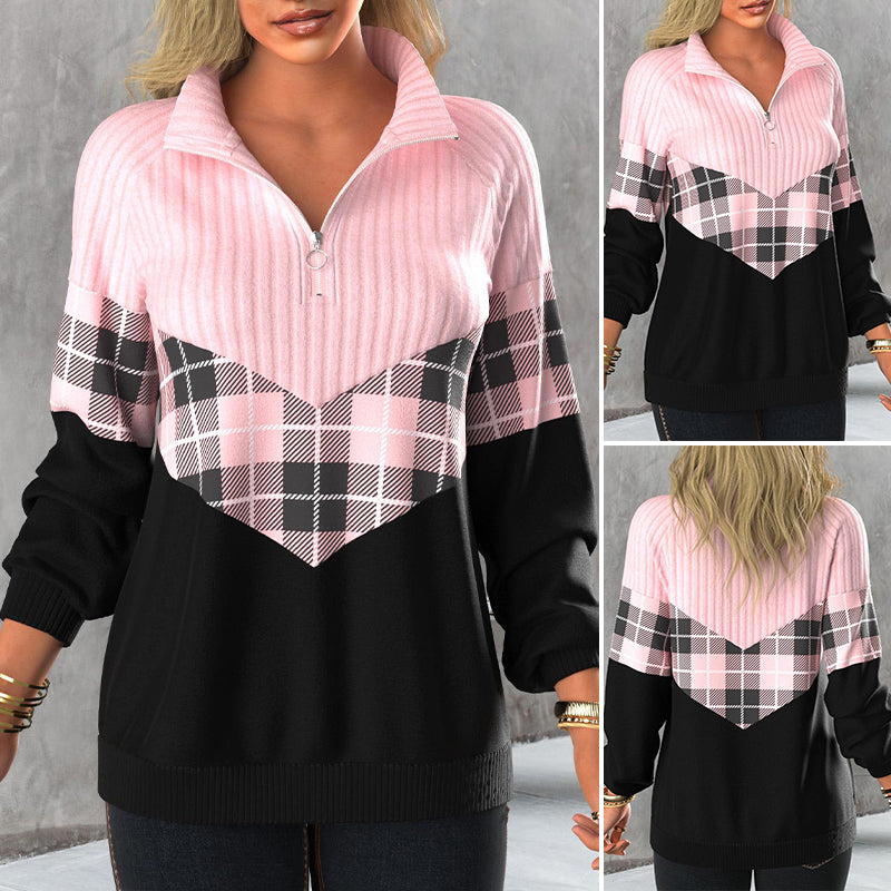 Pull Rose Pâle avec Col et Fermeture Éclair