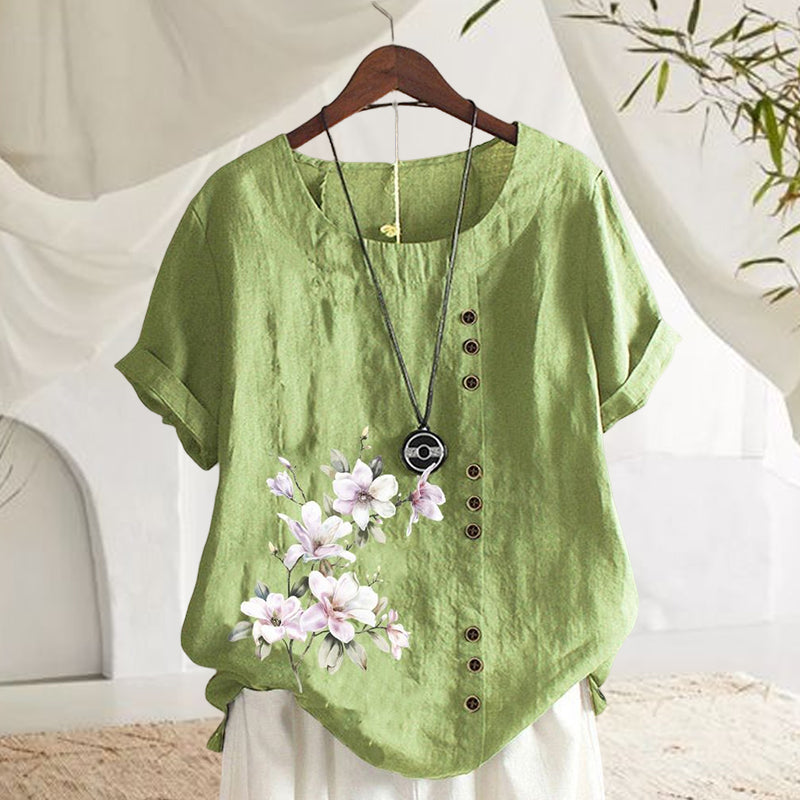 Chemise En Lin Et Coton A Fleurs