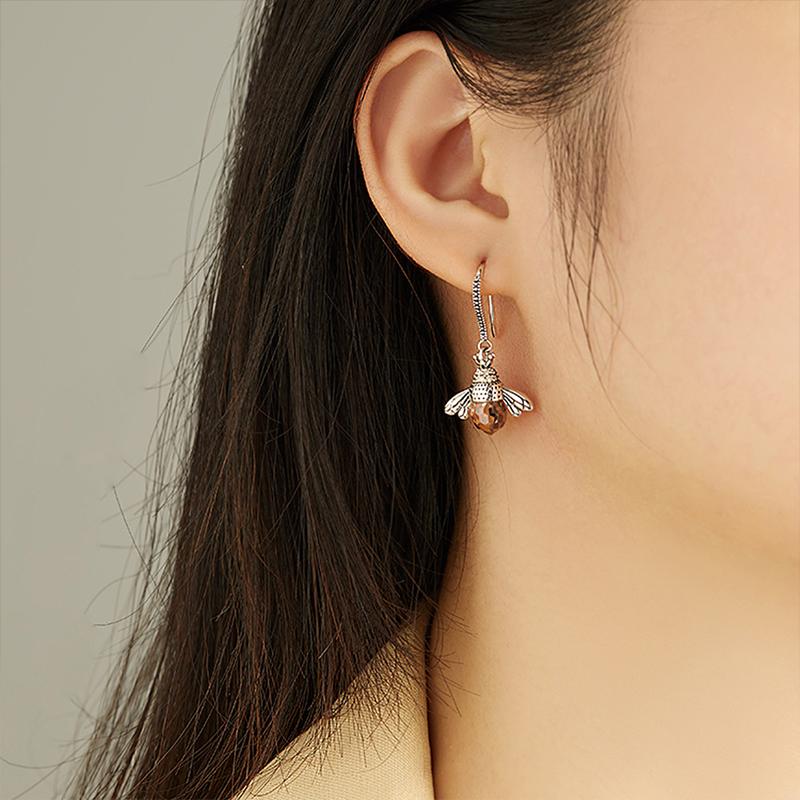 Boucles d'Oreilles "Abeille Dansante" en Argent Sterling