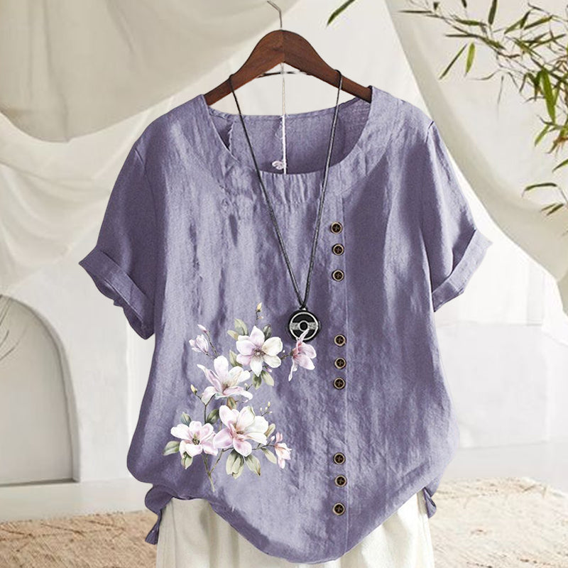 Chemise En Lin Et Coton A Fleurs