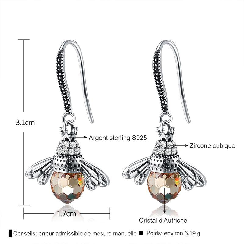 Boucles d'Oreilles "Abeille Dansante" en Argent Sterling