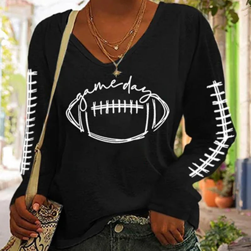 T-shirt décontracté à manches longues Gameday Football Lover pour femme