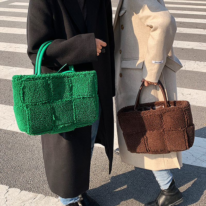 Cabas en Faux Laine d'Agneau Sac à Main pour Femme à Grande Capacité