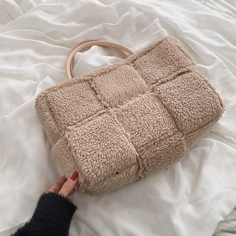 Cabas en Faux Laine d'Agneau Sac à Main pour Femme à Grande Capacité