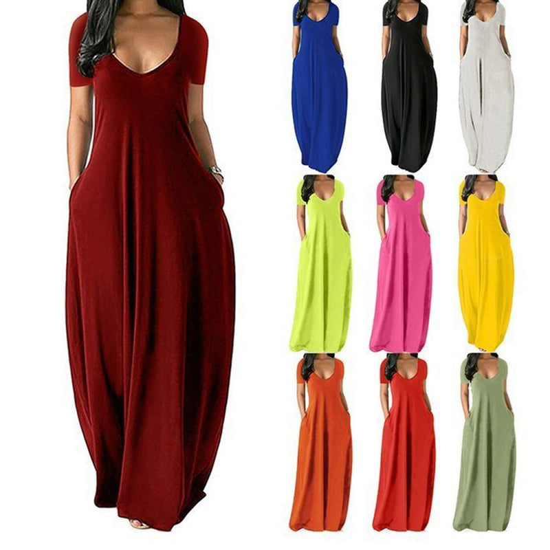 Robe sexy à col en V profond de couleur unie pour femmes