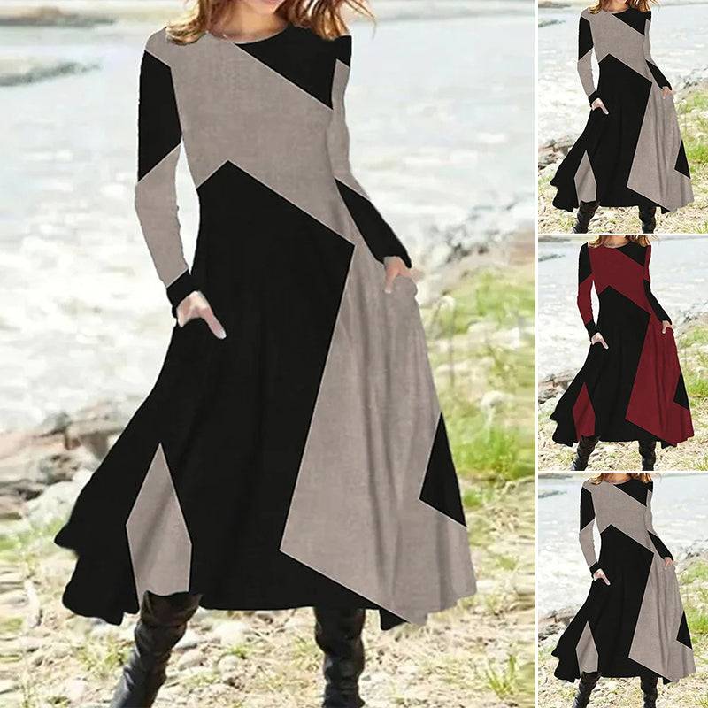 Robe contrastante avec poches et manches longues