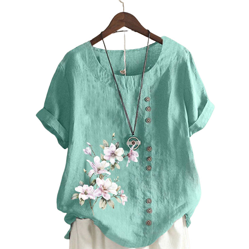 Chemise En Lin Et Coton A Fleurs