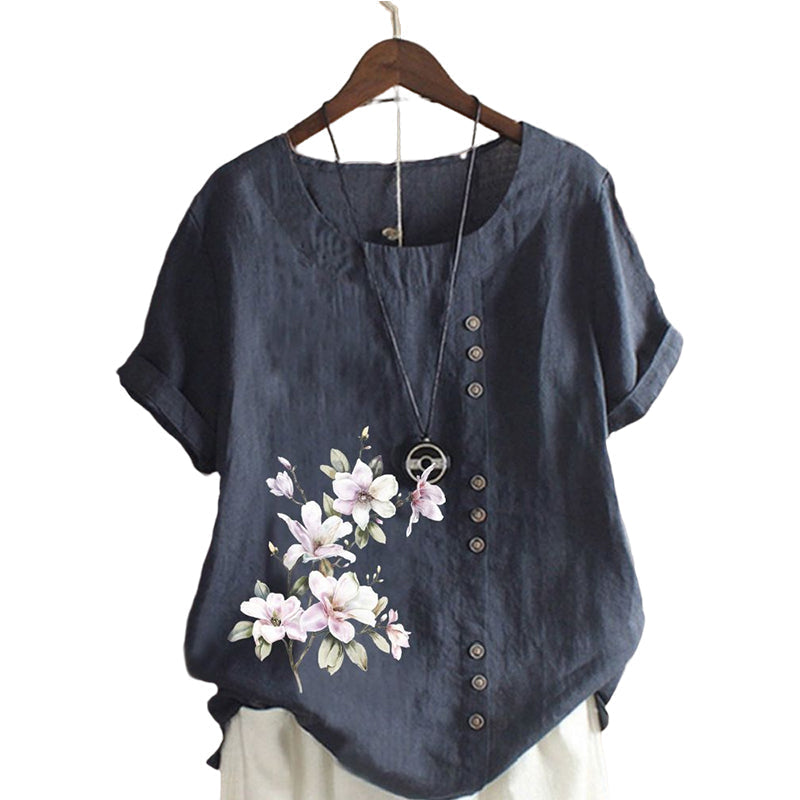 Chemise En Lin Et Coton A Fleurs